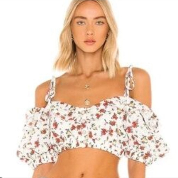 MAJORELLE Tops - Majorelle Floral Ruffle Festival Boho Cottage Crop Top
